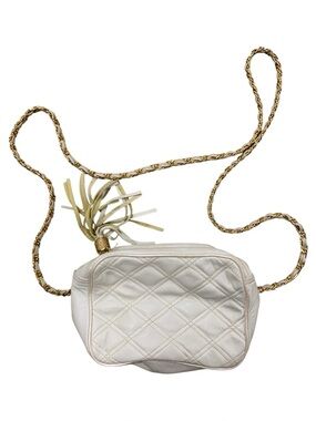 White Quilted Crossbody Bag with Gold Chain Strap